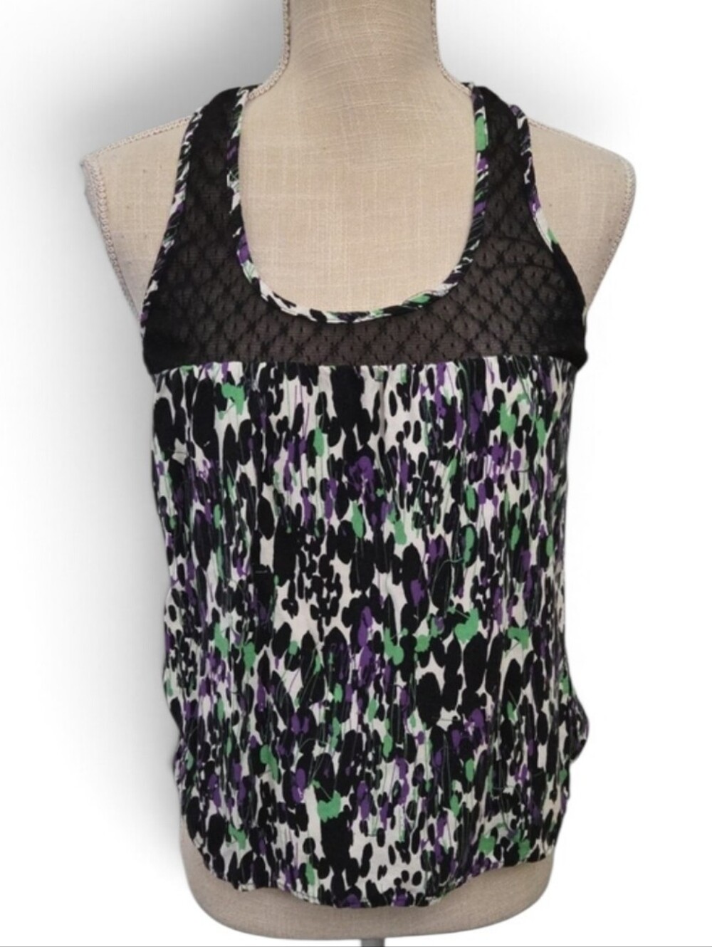 Mimi Chica Black White Purple Green Printed Racerback Tank